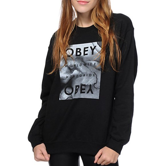 Obey Tops - OBEY Smoke Agate Worldwide Crew Neck Sweatshirt L